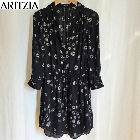 🇨🇦 Aritzia Babaton Long Sleeve Silk Bennett Dress - Black & Pattern - Picture 1 of 16